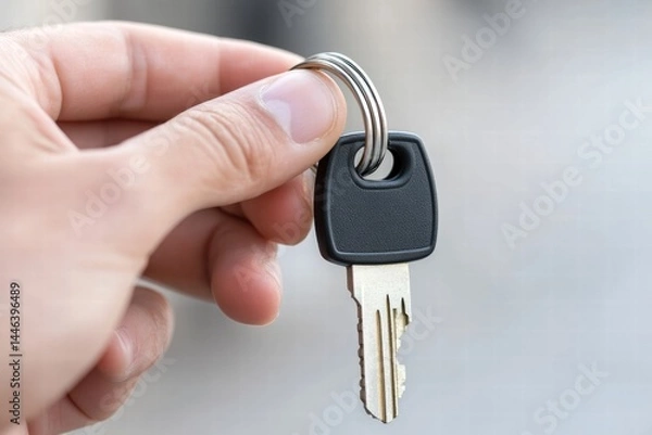 Obraz Hand Holding a Key with Keyring in Close-Up Photography