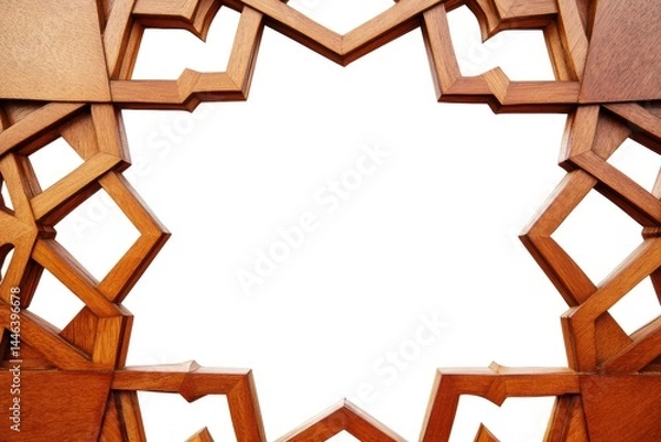 Obraz Intricate Wooden Geometric Pattern Frame with White Background