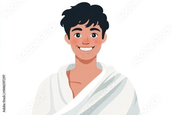 Obraz Smiling Young Man in White Towel with Joyful Expression Illustration