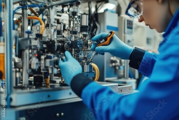 Obraz Technician Working on Precision Equipment in Factory Setting