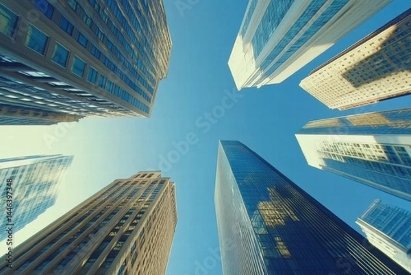 Obraz Skyward View of Modern Skyscrapers in Urban Landscape