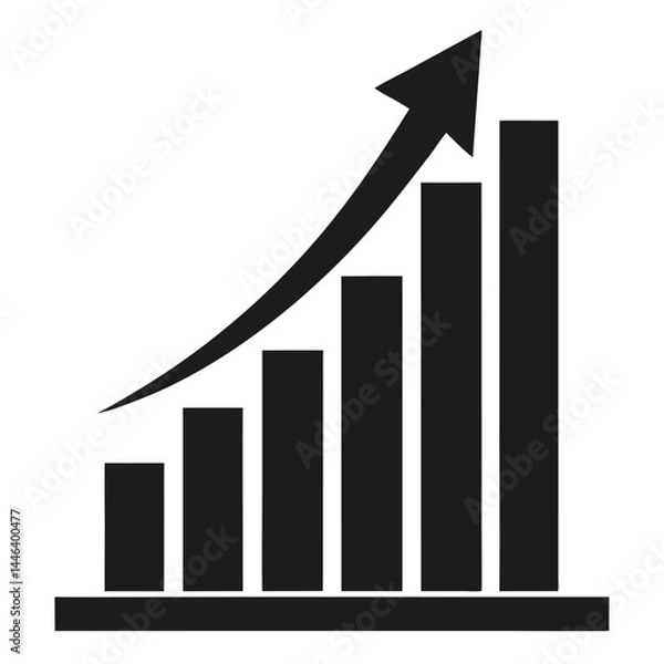 Fototapeta Black Bar Graph with Upward Arrow Icon Symbol, Isolated on White Background Concept