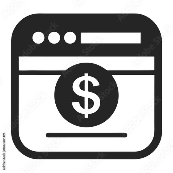 Fototapeta Black and white finance icon. Web browser interface showcasing a dollar symbol