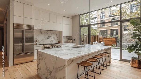 Fototapeta Sophisticated minimalist kitchen with refined natural textures high resolution image