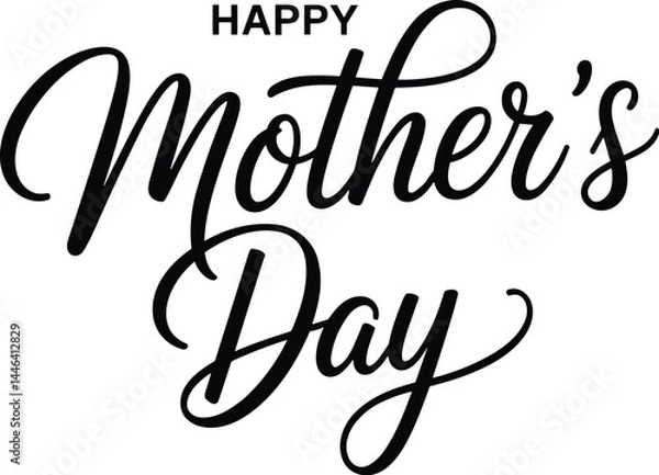 Fototapeta Elegant Black and White Calligraphic Mother's Day Typography Design – Minimalist Handwritten Script on White Background