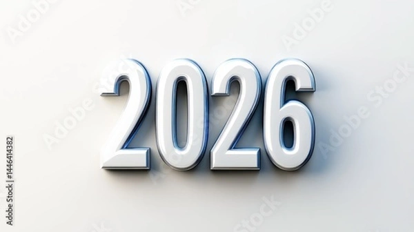 Fototapeta Year 2026 White chrome numerals on a bright white surface