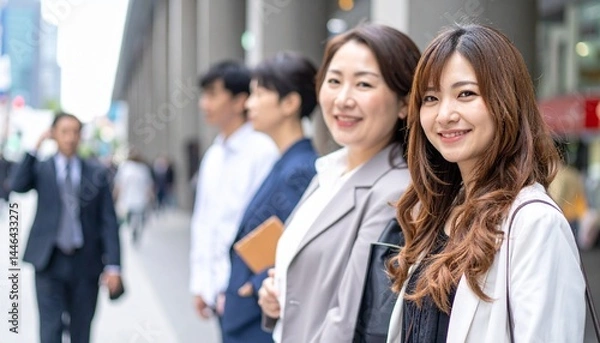 Fototapeta 屋外に並ぶ日本人ビジネスウーマンたち