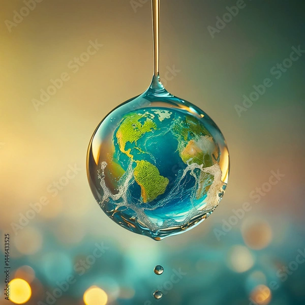 Obraz Earth in a Water Drop. A Dreamy Vision of a drop of water holding the Earth.