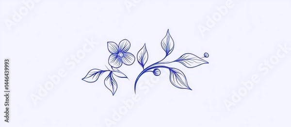 Fototapeta Elegant blue floral sketch illustration on a white background creating a minimalist design
