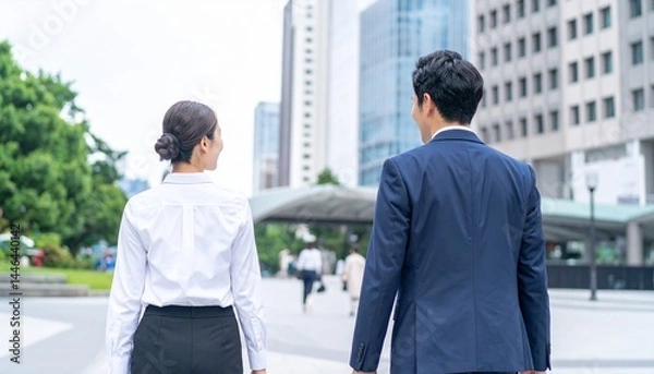 Fototapeta 都会の日本人男女のビジネスマン、ビジネスウーマン