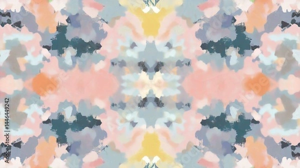 Fototapeta Vintage Seamless Grunge Pattern Design with Colorful Leaves in Green and Pink