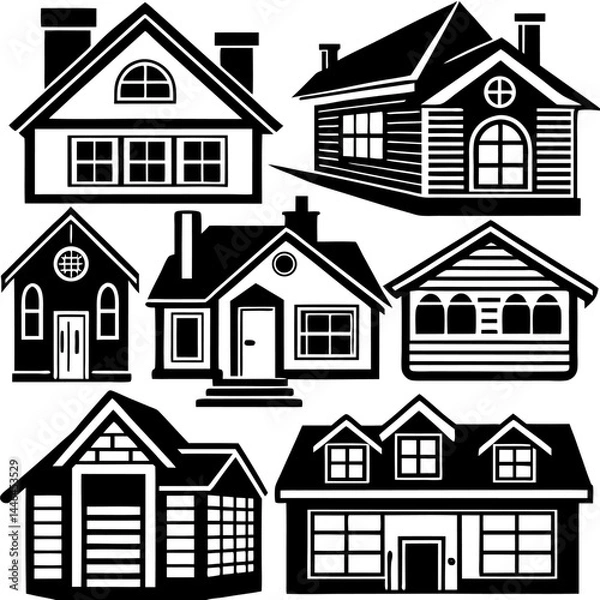 Fototapeta House and Condo Building black & white vector icon set
