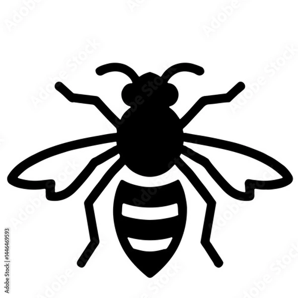 Obraz Black silhouette vector illustration of a wasp isolated on a white background.