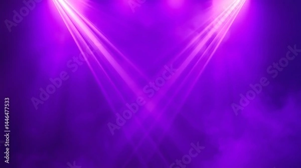 Obraz Purple stage lights background. Dramatic spotlight beams and smoky atmosphere. Vivid violet color scheme. Perfect for concerts, events, or presentations.