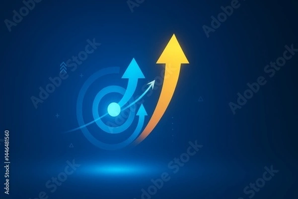 Obraz Growing arrows emerging from the center of a target symbolize achieving goals, illustrating successful marketing strategies and representing business growth and progress