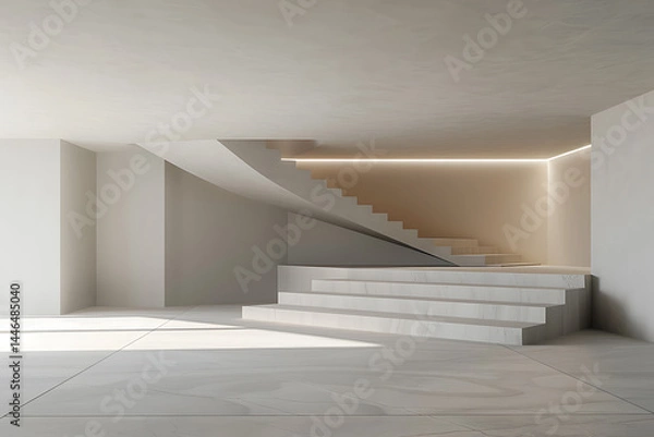 Obraz modern architectural visualization, d model of minimalistic building design with spacious layout, uncluttered aesthetic, and gentle natural illumination