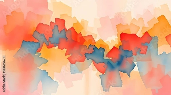 Obraz Abstract watercolor painting with vibrant orange, red, and teal shapes.  A dynamic composition of translucent blocks creating a dreamy, energetic mood. Ideal for background use.