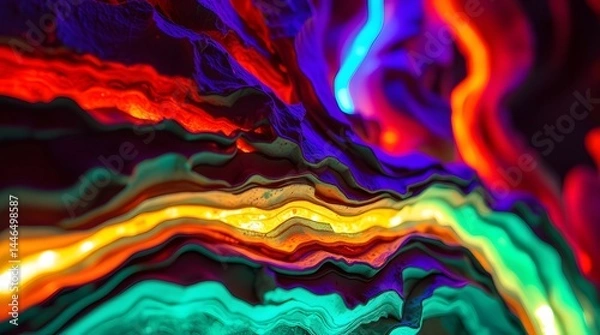 Obraz Abstract vibrant multicolored layered landscape with neon light streaks.