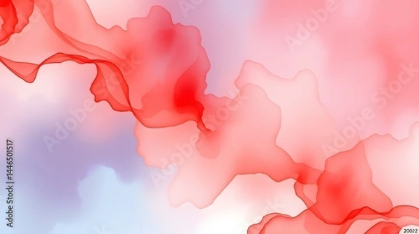 Obraz Abstract red and pink watercolor paint swirls on a light background.  Fluid art, alcohol ink, flowing design.