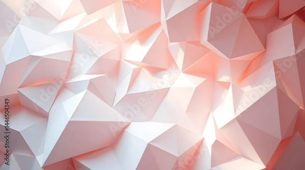Obraz Abstract pink and white geometric low poly background.  Subtle light and shadow create depth within the three-dimensional facets.