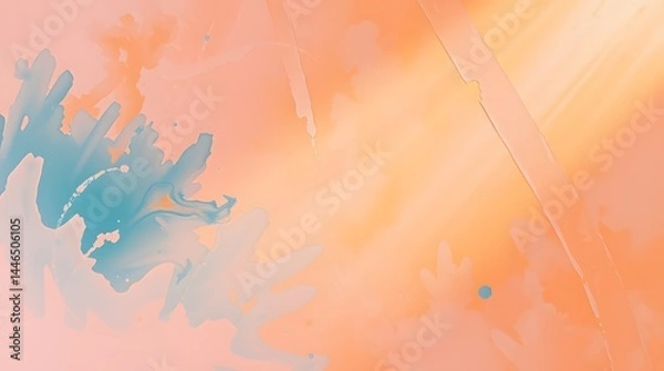 Fototapeta Abstract peach and teal paint splashes background. Soft, dreamy, artistic texture. Perfect for design projects.