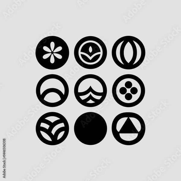 Fototapeta Abstract Circular Design Elements:  Stylish Monochrome Icons for Branding and Logos