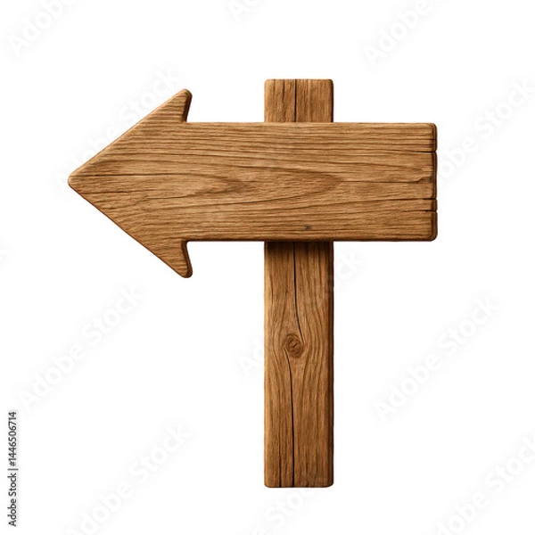Obraz A worn aged wooden signpost features a large arrow pointing viewers left, highlighting its intricate wood grain texture.