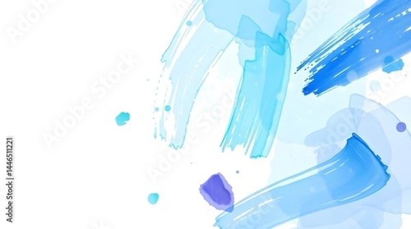 Obraz Abstract blue watercolor splashes and brush strokes on white background. Light, airy, and elegant design. Perfect for branding, invitations, or websites.