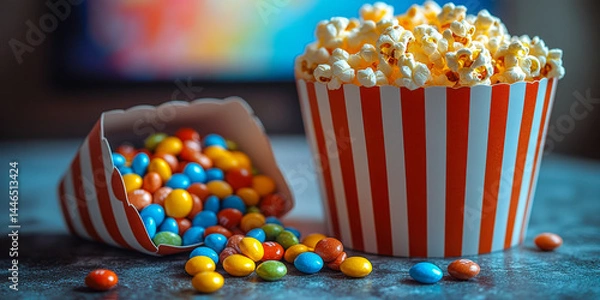 Obraz Colorful popcorn and candy display for a fun snack experience