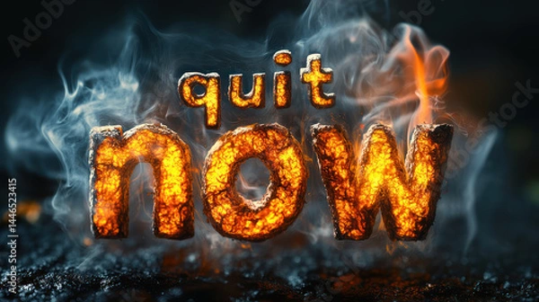 Fototapeta A quit now message with fire and smoke effect symbolizes world no tobacco day awareness and encourages quitting smoking for healthier life