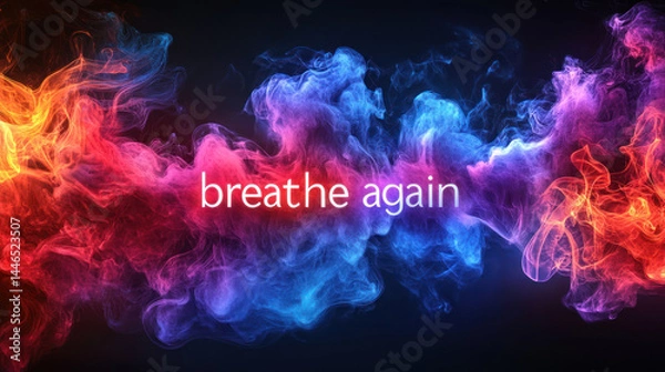 Fototapeta A breathe again colorful smoke with blue and red hues on black background for world no tobacco day message