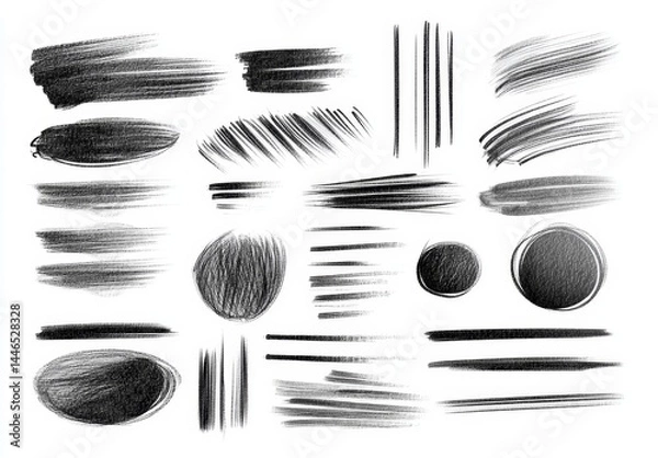 Fototapeta Set of various hand-drawn brush strokes