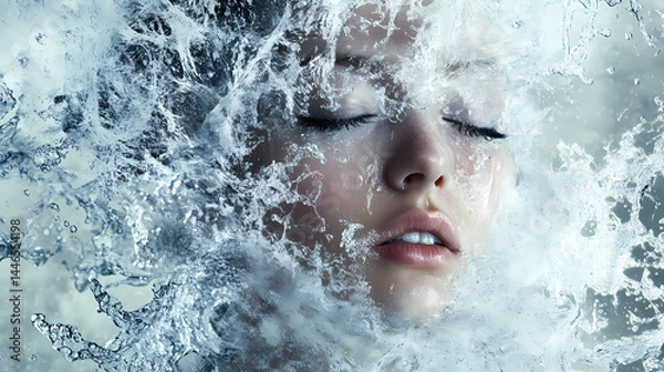 Fototapeta Explosive water splash frozen in time. [Frozen Time] | Celestial Freeze | cosmic chill. Illustration