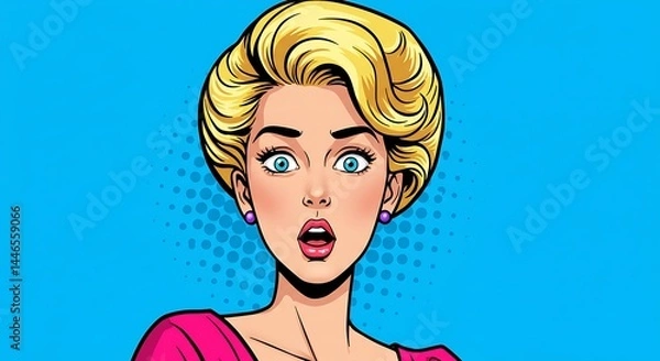 Fototapeta Surprised Woman Pop Art Style – Shocked Retro Comic Expression
