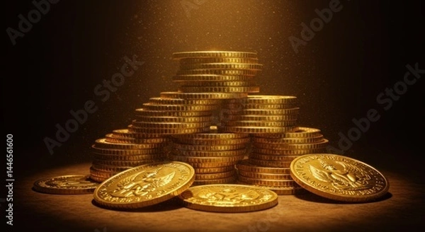 Obraz Gold Coins Stack, Illustration
