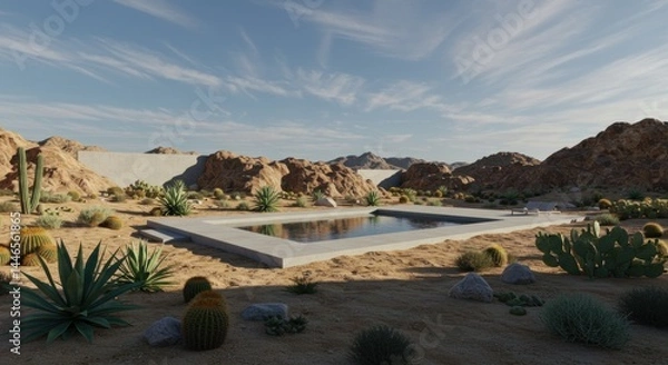 Obraz Desert Oasis with Pool - Illustration
