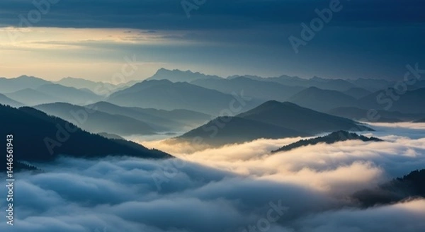 Obraz Mountain Range Above Clouds (Photo)