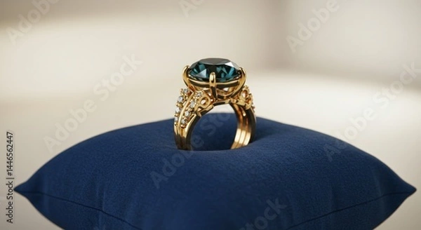 Obraz Luxurious Emerald Ring on Pillow, Illustration