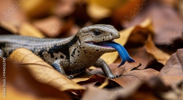 Obraz Blue-tongued Lizard with Tongue Out, Photo