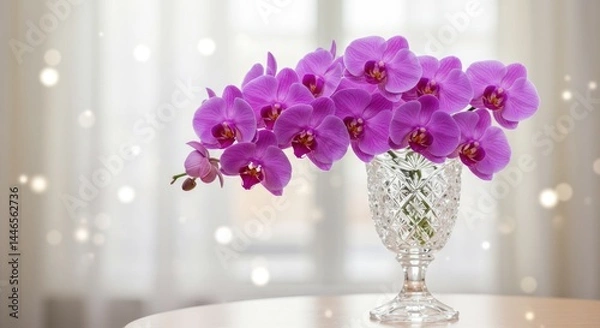 Obraz Purple Orchids in Crystal Vase - Photo