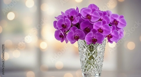 Obraz Purple Orchids in Crystal Vase - Photo