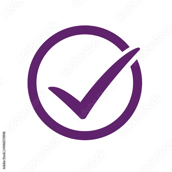 Fototapeta Purple check mark inside circle shape design element on isolated transparent background