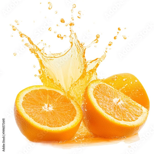 Fototapeta Fresh, juicy orange slices make a vibrant splash in clear water isolated on transparent background
