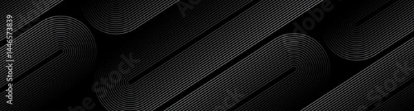 Fototapeta 3D black techno abstract background overlap layer on dark space with rounded lines effect decoration. Modern graphic design element stripes style concept for web banner, flyer, card, or brochure cover