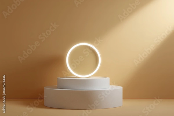 Fototapeta Abstract display podium with illuminated ring. Ideal for showcasing products in modern minimalistic style.