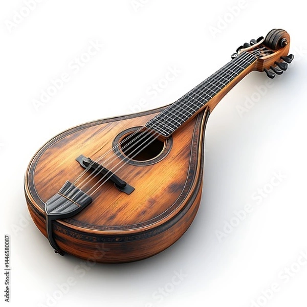 Obraz Detailed View Of Wooden Mandolin Isolated On White High Resolution Photo
