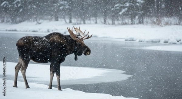 Obraz Moose in Winter Snowfall - Photo