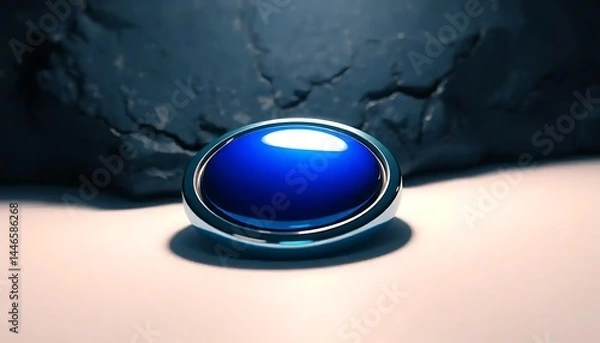 Fototapeta Sleek Blue Stone with Metallic Bezel Against a Dark Rock Background