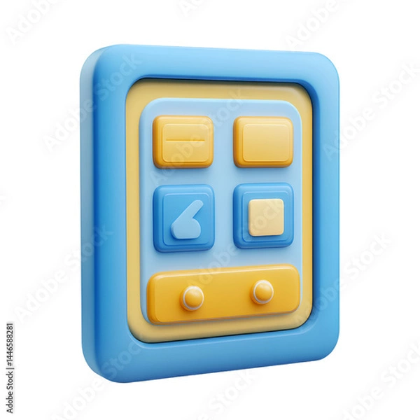 Fototapeta A blue and yellow cartoon UI icon, the main body is a window view with buttons in front of it, on a white background