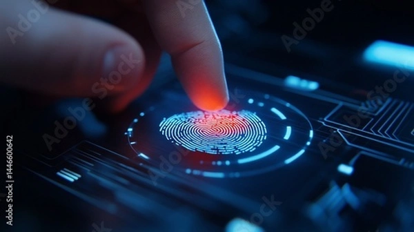 Fototapeta Biometric Security Scanning: Fingerprint Authentication Technology Interface